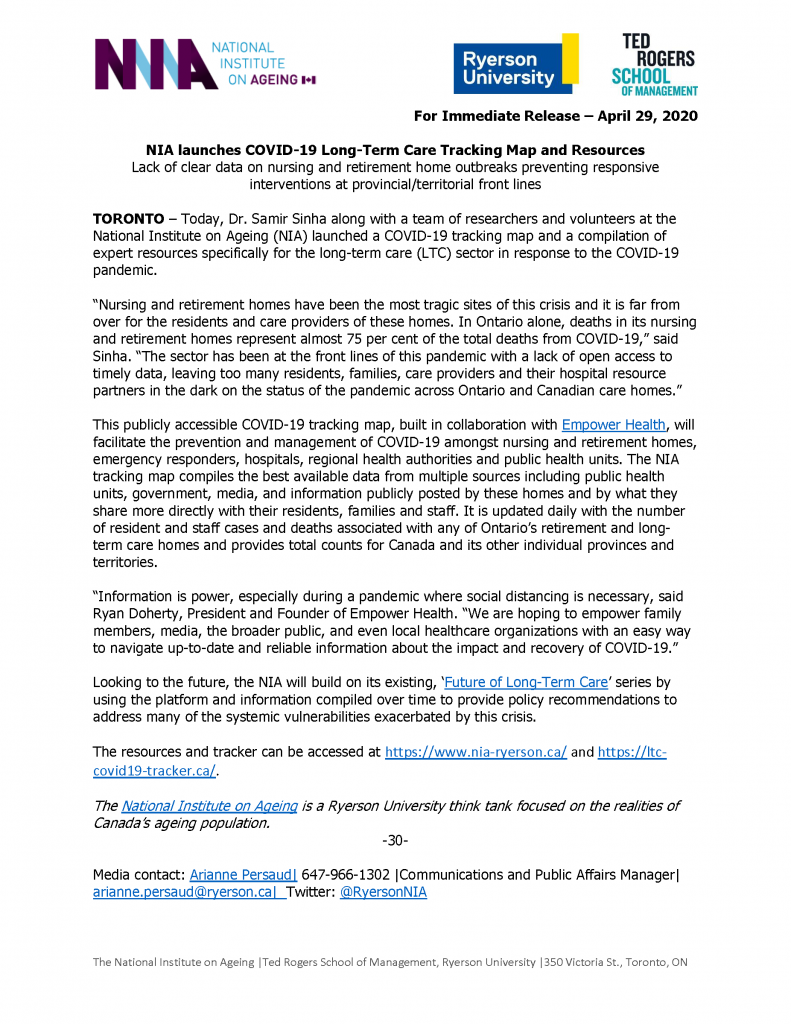 April 29, 2020 - Media Release Cover