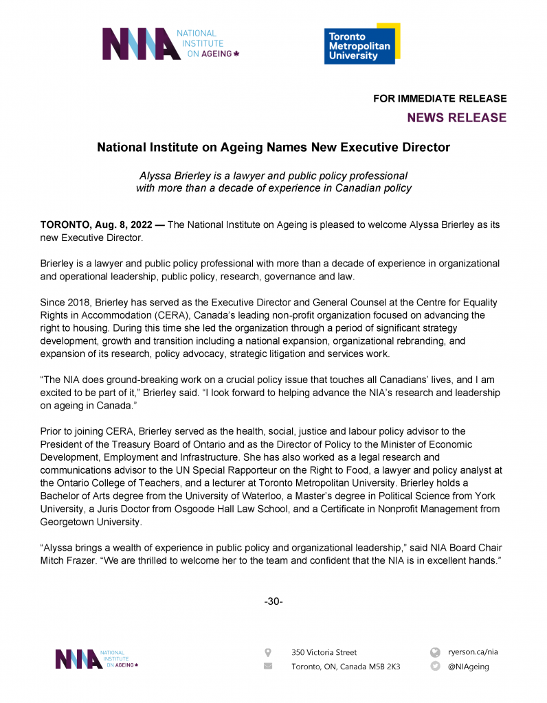 National Institute on Ageing Names New Executive Director - NIA