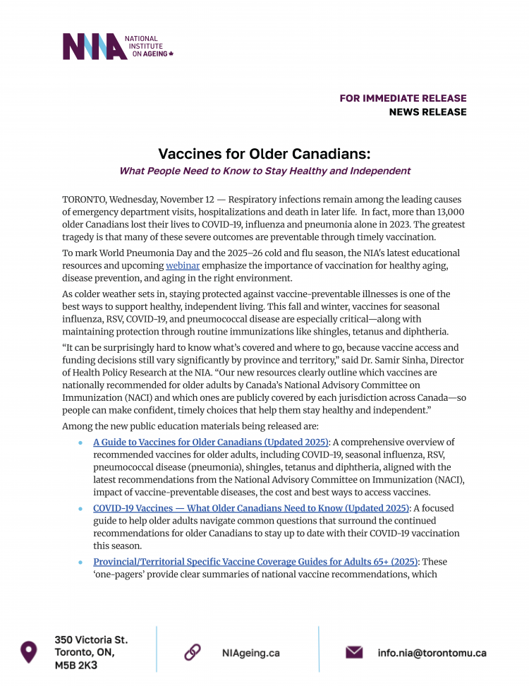 November 12, 2025 - Vaccines for Older Canadians - media release cover
