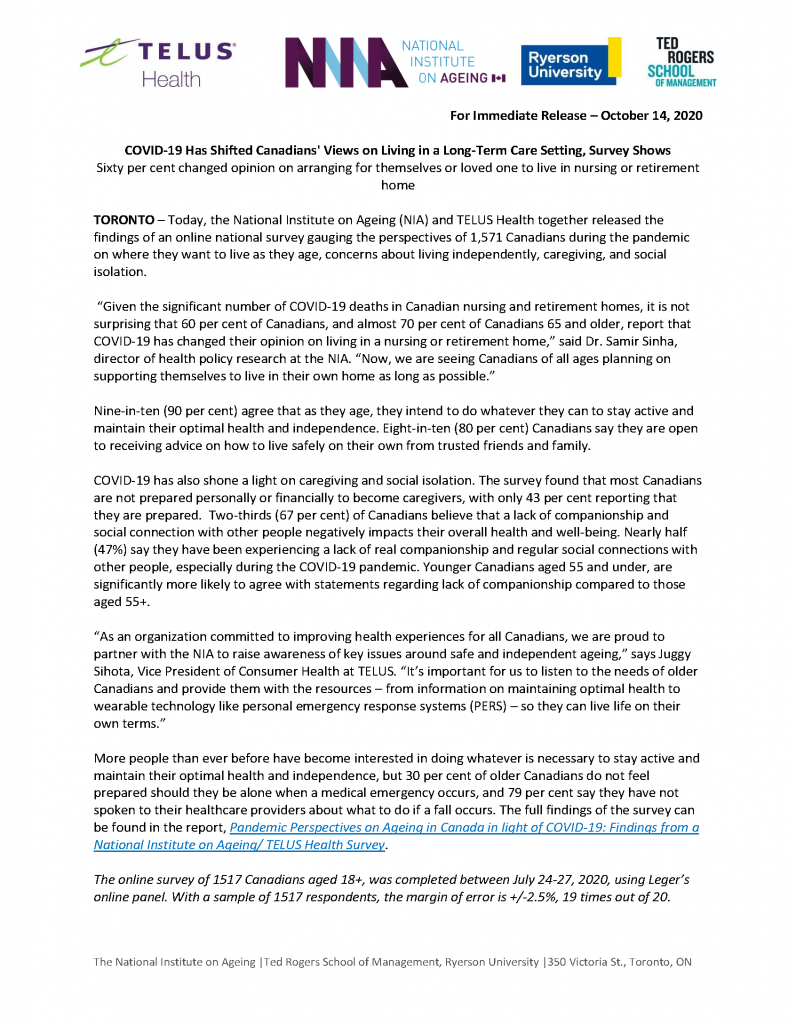 October 14, 2020 - Media Release Cover