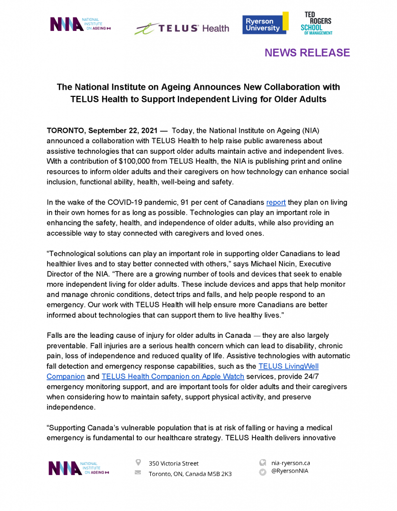 September 22, 2021 - Media Release Cover