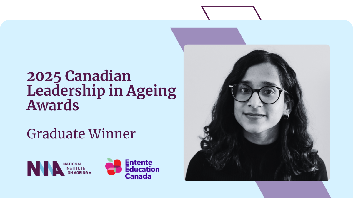 2025 Canadian Leadership in Ageing Awards Graduate winner graphic. Pictured is Shanuki Goonasekera.