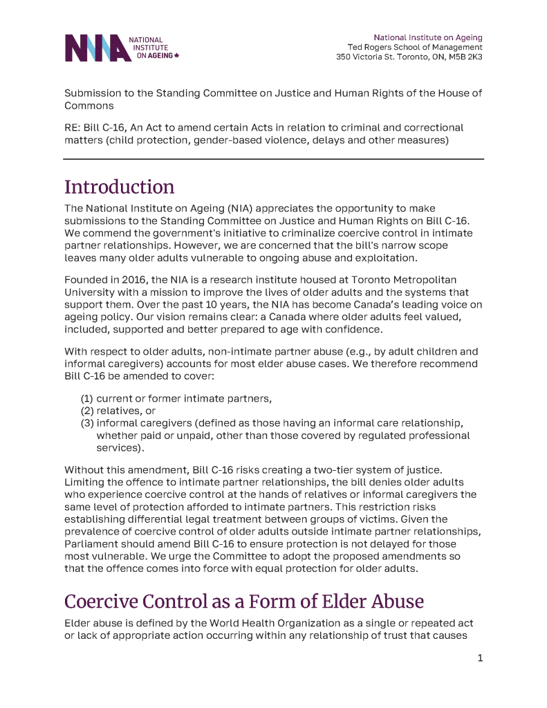 Cover of submission on Bill C-16