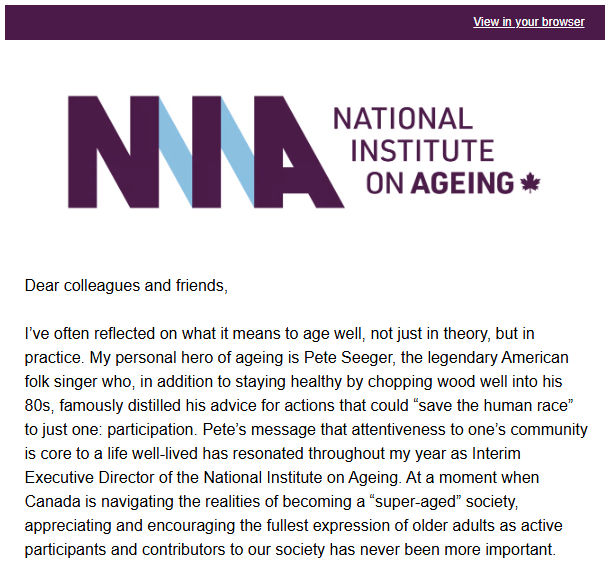 Capture of the begging of the April 2026 NIA monthly Newsletter